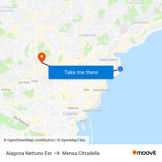Alagona Nettuno Est to Mensa Cittadella map