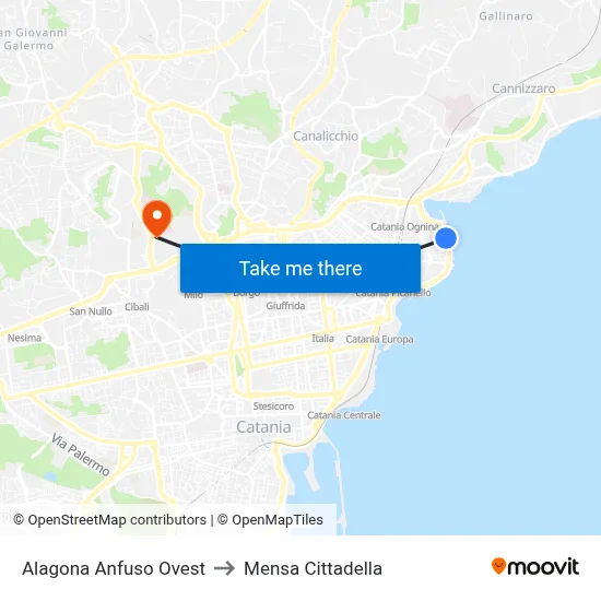 Alagona Anfuso West to Cittadella Cafeteria map