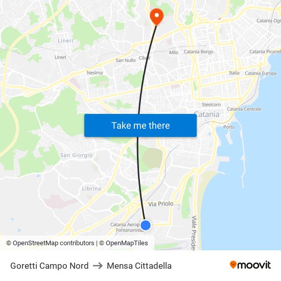 Goretti Campo Nord to Mensa Cittadella map