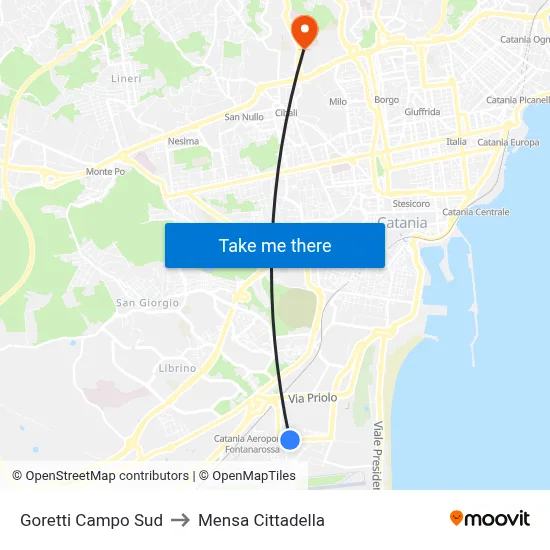 Goretti South Field to Cittadella Cafeteria map