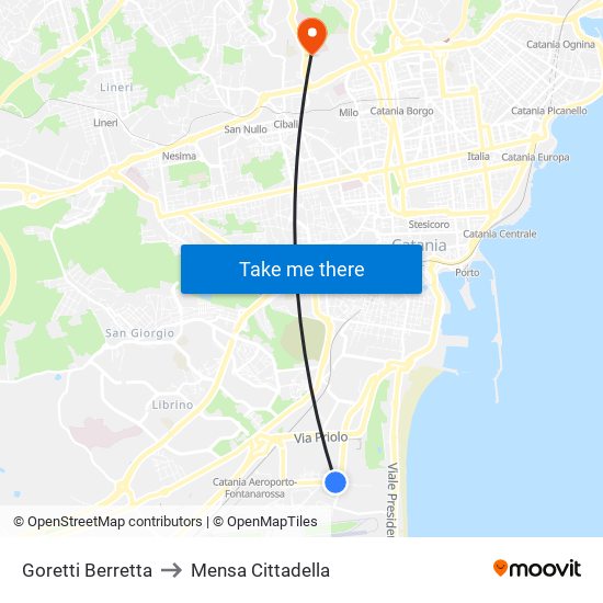 Goretti Berretta to Mensa Cittadella map