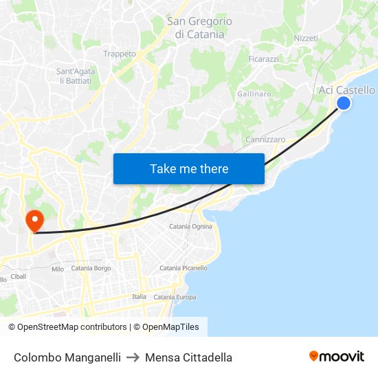 Colombo Manganelli to Mensa Cittadella map