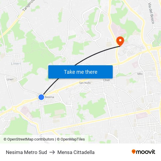 Nesima Metro Sud to Mensa Cittadella map