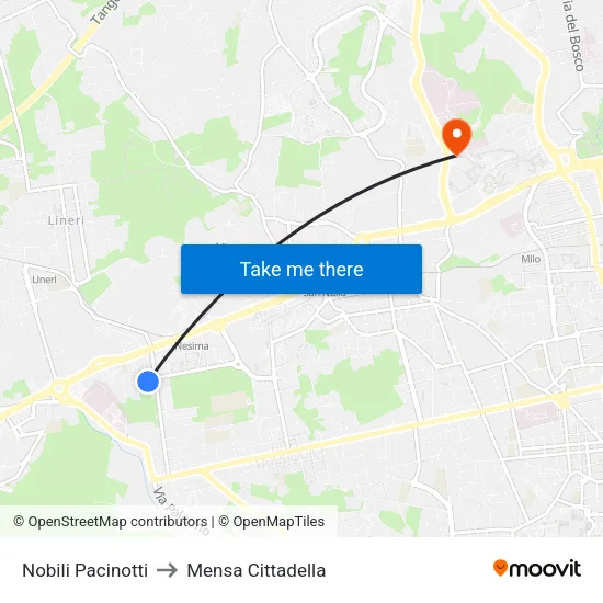 Nobili Pacinotti to Cittadella Cafeteria map