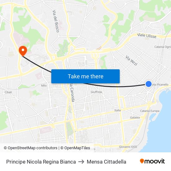 Principe Nicola Regina Bianca to Mensa Cittadella map