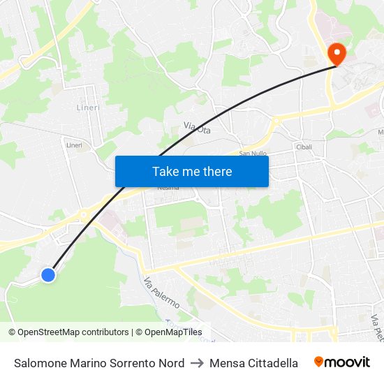 Salomone Marino Sorrento Nord to Mensa Cittadella map