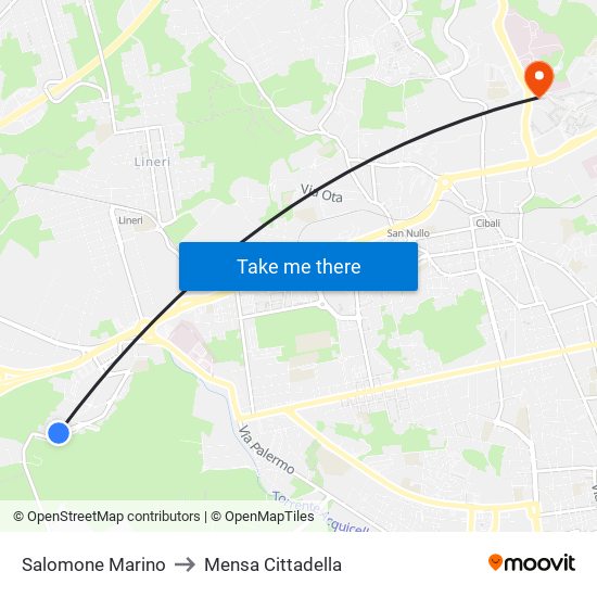 Salomone Marino to Mensa Cittadella map