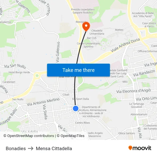 Bonadies to Cittadella Cafeteria map