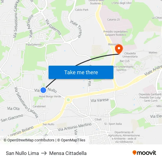 San Nullo Lima to Mensa Cittadella map