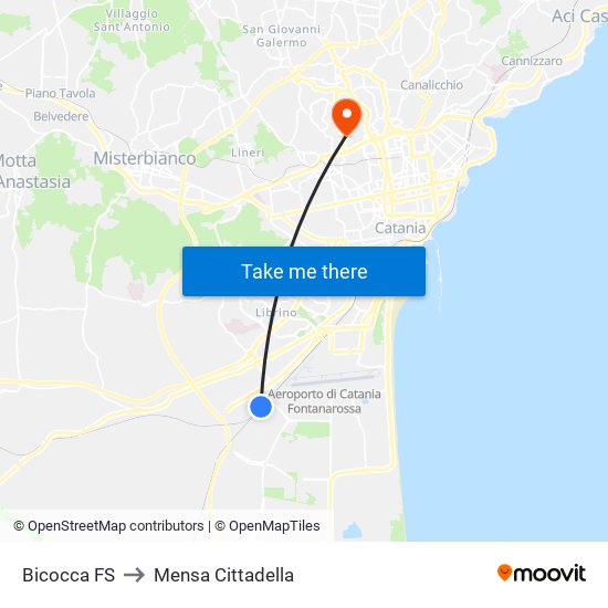 Bicocca FS to Mensa Cittadella map