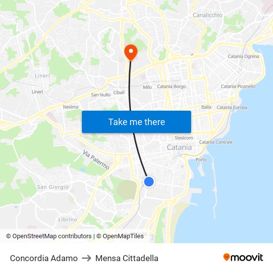 Concordia Adamo to Mensa Cittadella map