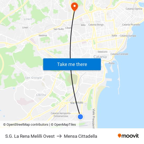 S.G. La Rena Melilli Ovest to Mensa Cittadella map