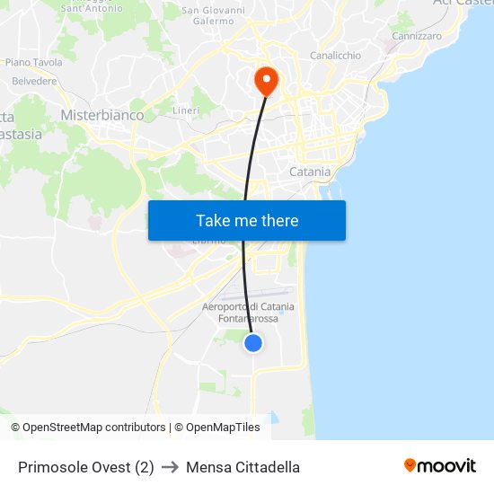 Primosole Ovest (2) to Mensa Cittadella map
