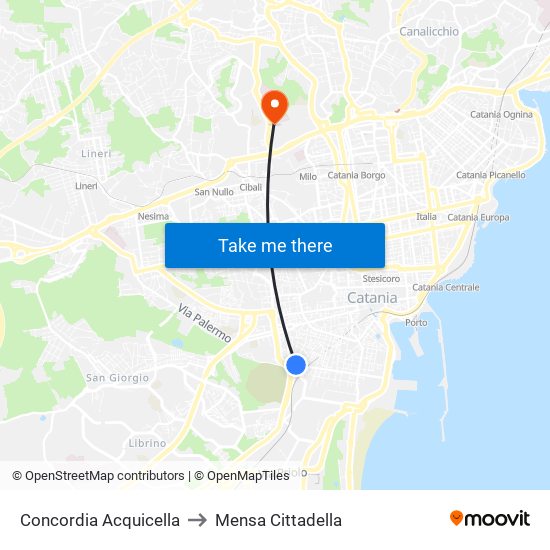 Concordia Acquicella to Mensa Cittadella map