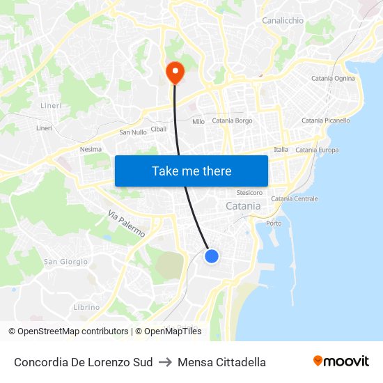 Concordia De Lorenzo Sud to Mensa Cittadella map