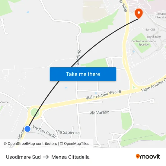 Usodimare South to Cittadella Cafeteria map
