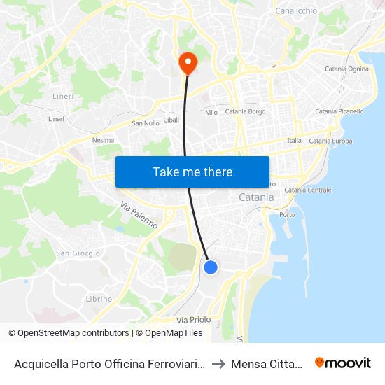Acquicella Porto Officina Ferroviaria Nord to Mensa Cittadella map