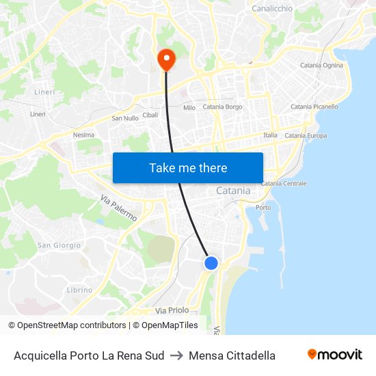 Acquicella Porto La Rena Sud to Mensa Cittadella map