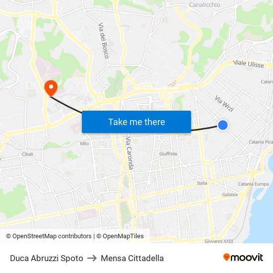 Duca Abruzzi Spoto to Mensa Cittadella map