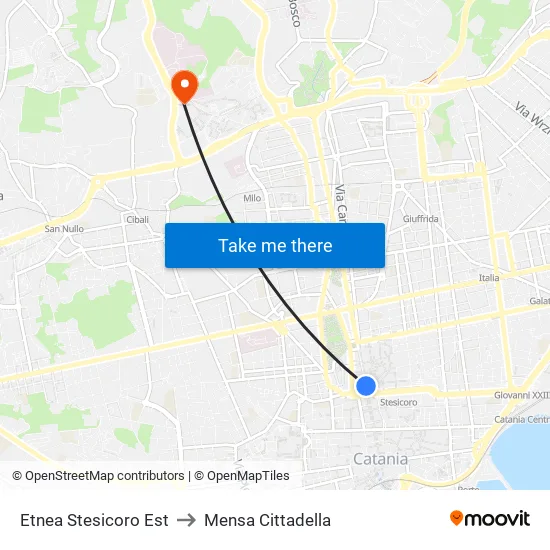 Etnea Stesicoro East to Cittadella Cafeteria map