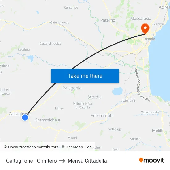 Caltagirone - Cemetery to Cittadella Cafeteria map