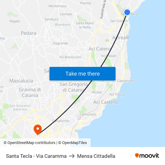 Santa Tecla - Via Caramma to Mensa Cittadella map