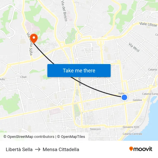 Liberty Sella to Cittadella Cafeteria map