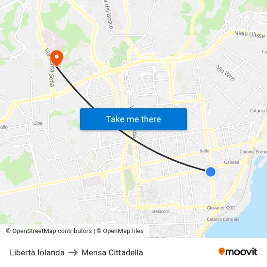Liberty Iolanda to Cittadella Cafeteria map