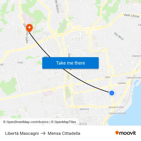 Liberty Mascagni to Cittadella Cafeteria map