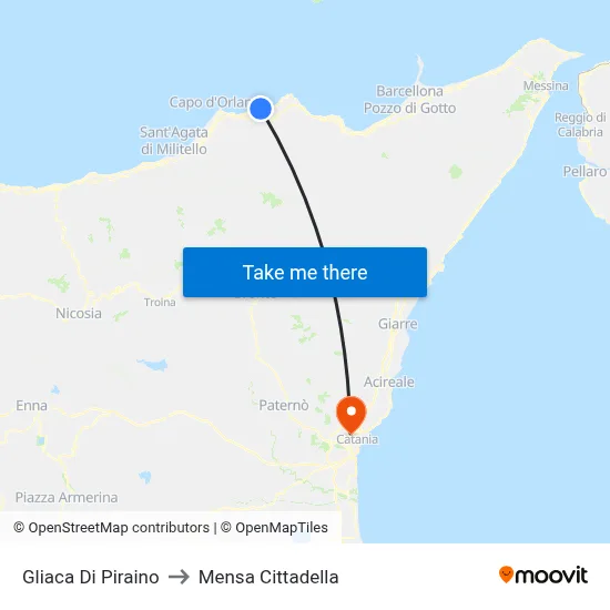 Gliaca Di Piraino to Cittadella Cafeteria map