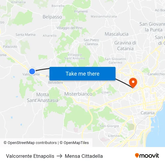 Valcorrente Etnapolis to Cittadella Cafeteria map