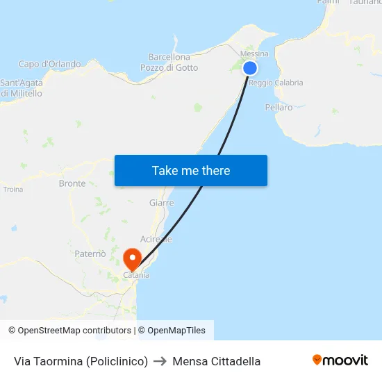 Via Taormina (Hospital) to Cittadella Cafeteria map