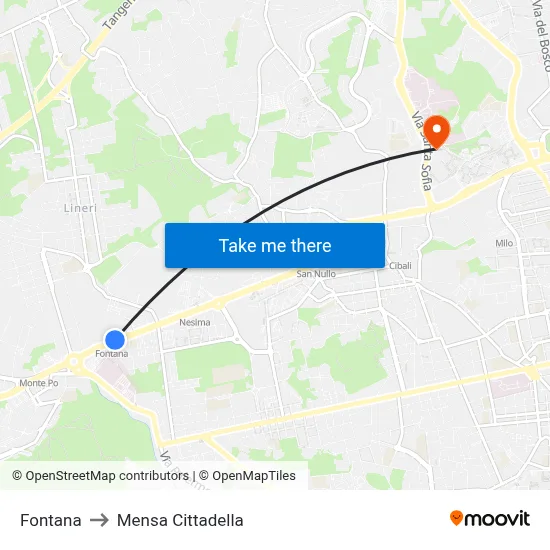 Fountain to Cittadella Cafeteria map
