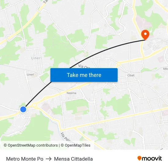 Monte Po Metro to Cittadella Cafeteria map
