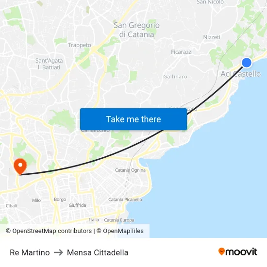 Re Martino to Cittadella Cafeteria map