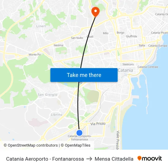 Catania Airport - Fontanarossa to Cittadella Cafeteria map