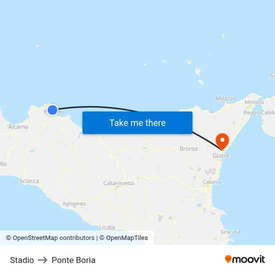 Stadium to Ponte Boria map