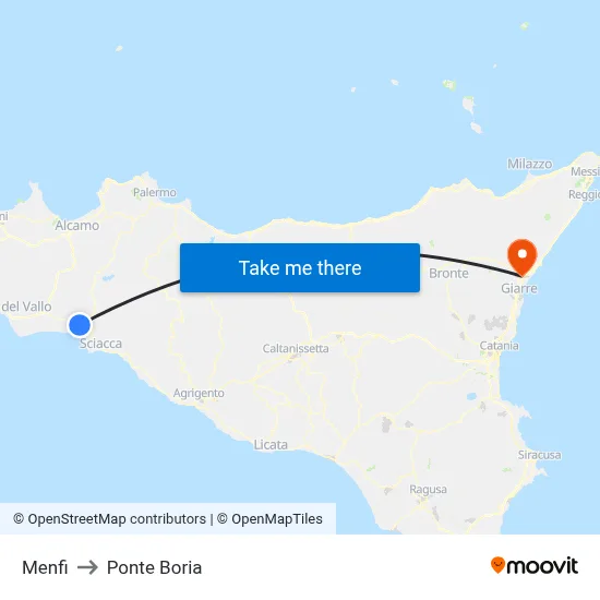 Menfi to Ponte Boria map