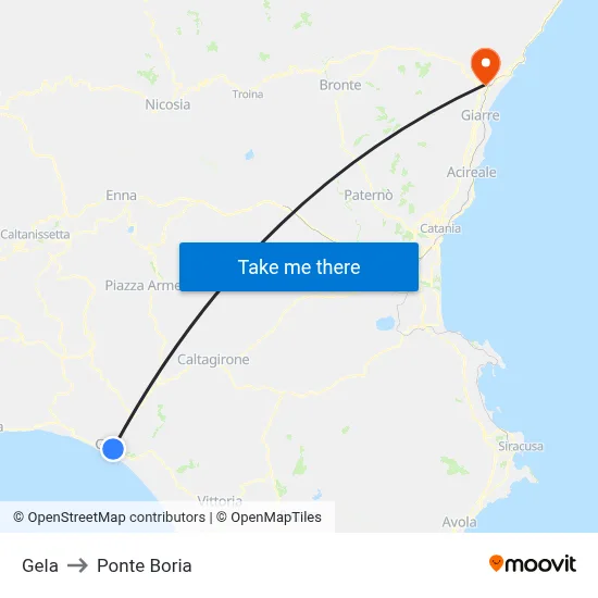Gela to Ponte Boria map