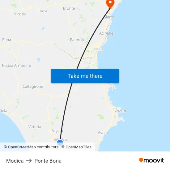 Modica to Ponte Boria map
