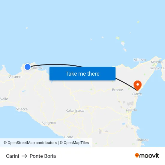 Carini to Ponte Boria map
