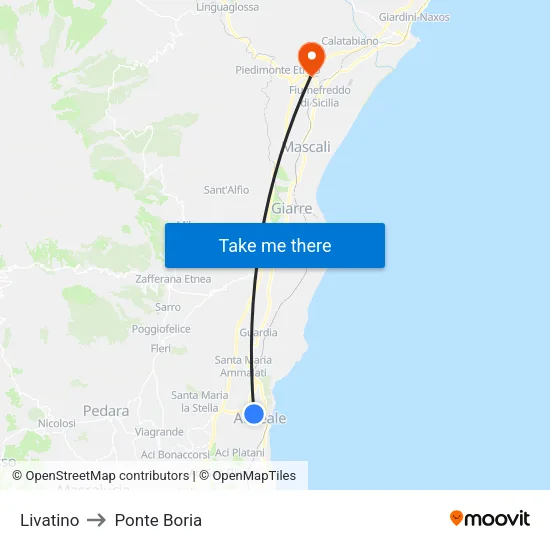 Acireale Livatino to Ponte Boria map