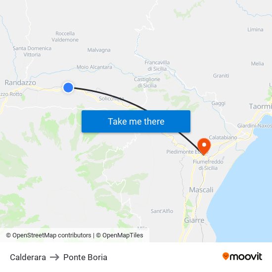 Calderara to Ponte Boria map