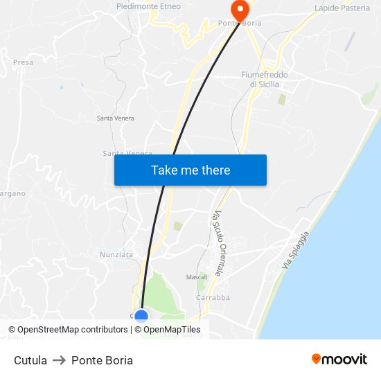 Cutula to Ponte Boria map