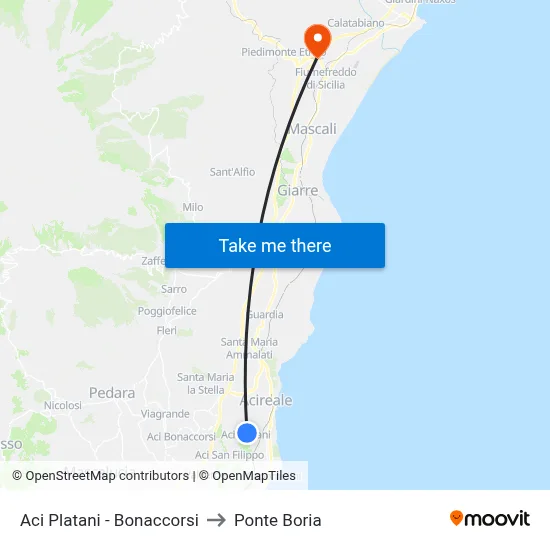 Aci Platani - Bonaccorsi to Ponte Boria map