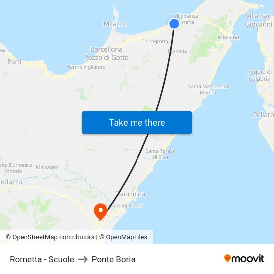 Rometta - Schools to Ponte Boria map