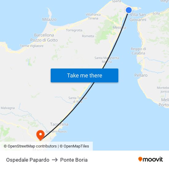 Ospedale Papardo to Ponte Boria map