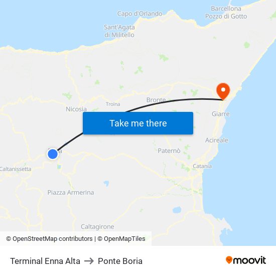 Terminal Enna Alta to Ponte Boria map