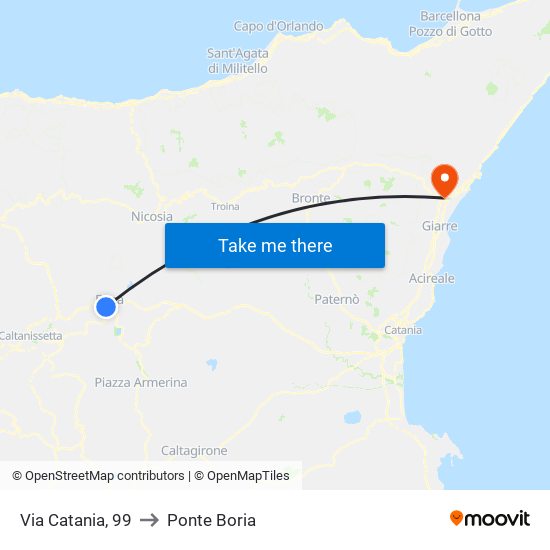 Via Catania, 99 to Ponte Boria map