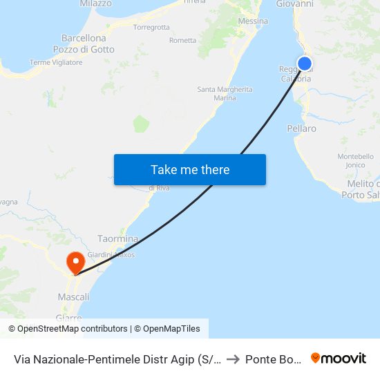 Via Nazionale-Pentimele Distr Agip (S/N) to Ponte Boria map